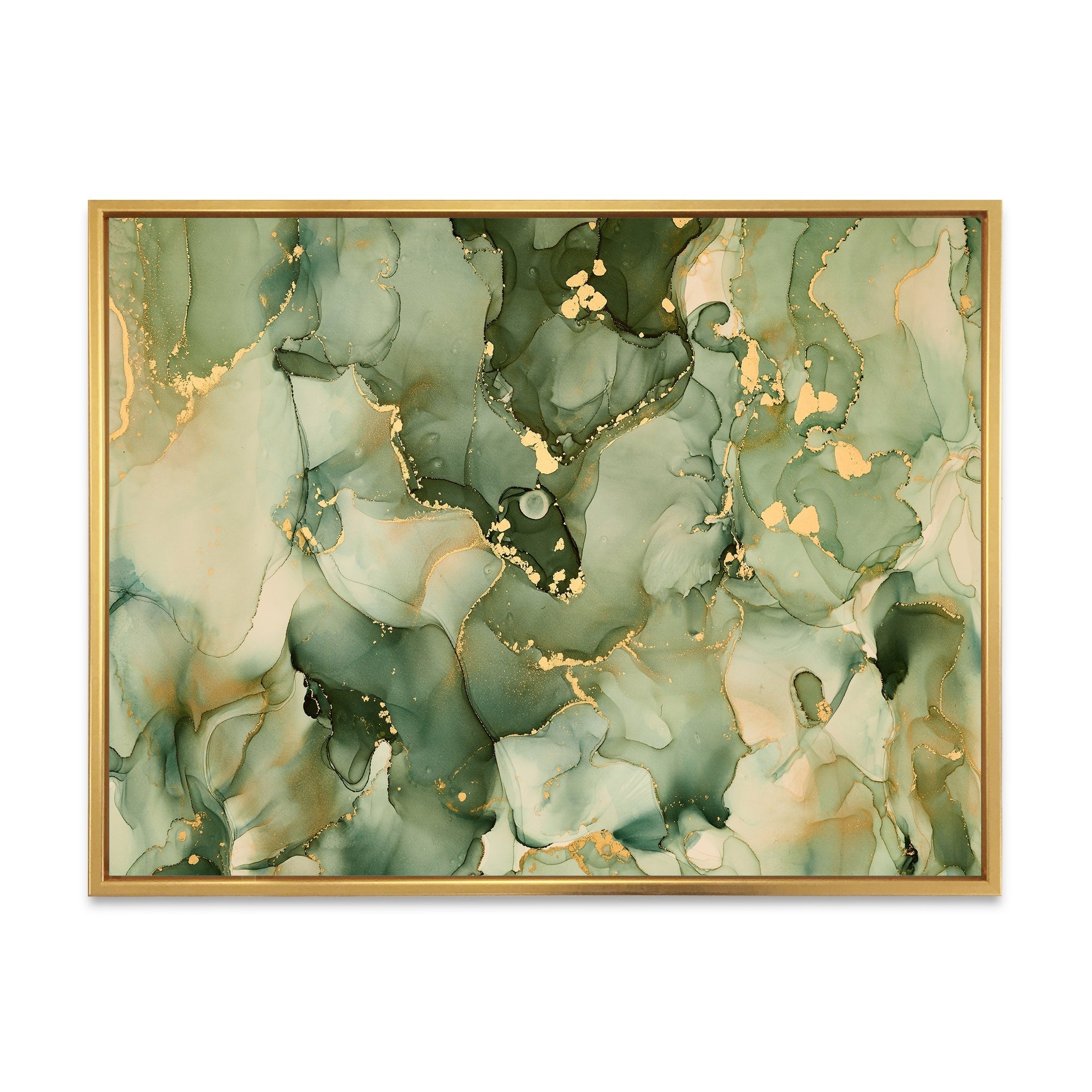 Designart Green Luxury Abstract Fluid Art I Modern Framed Canvas Wall Art Print