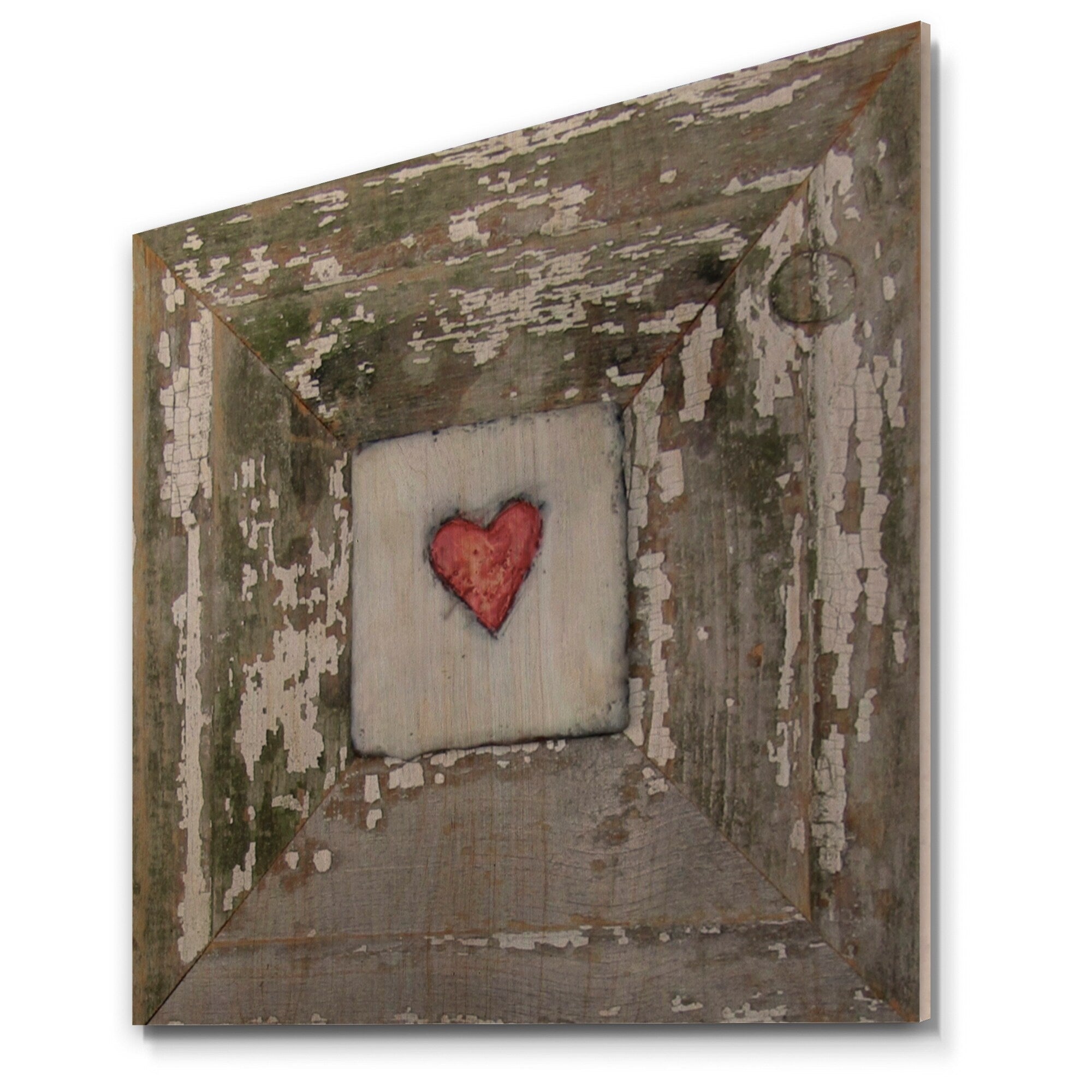 Designart 'Hearts' Desire Distressed White' Vintage Wood Wall Art Décor - Natural Pine Wood