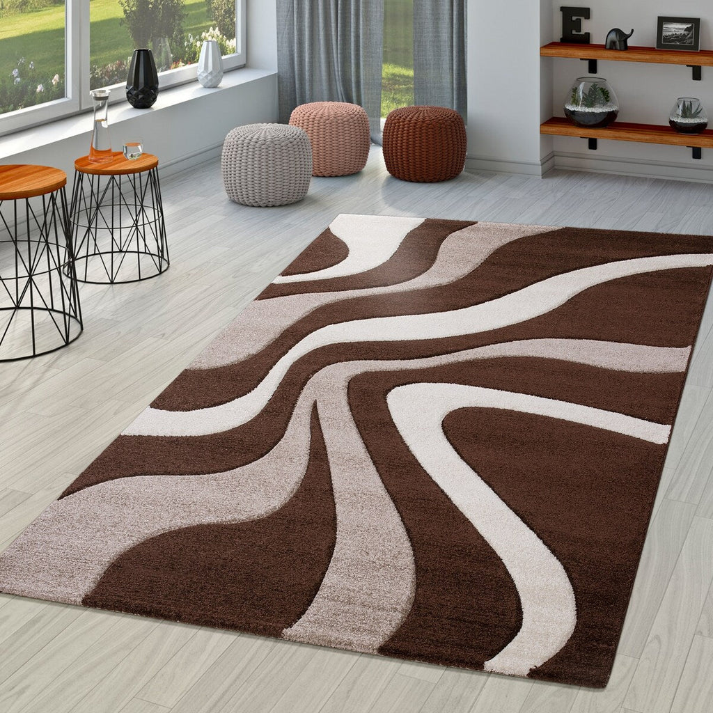 Designer Area Rug with Contour Cut and Modern Wave Pattern