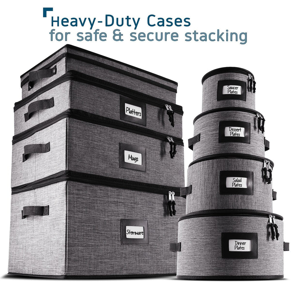 StorageBud Dinnerware Storage Containers - Stackable Holders for Plates, Cups, Flatware, Stemware, & Platter Sets