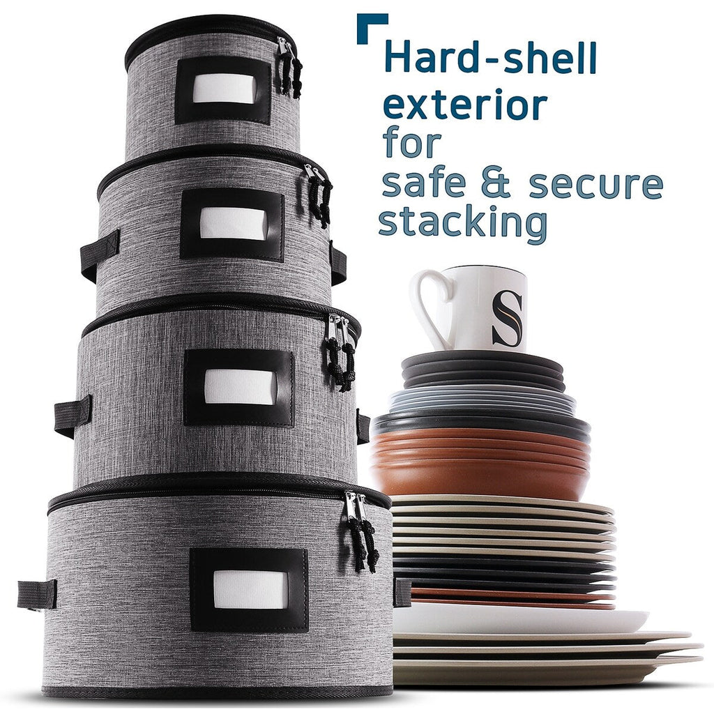 StorageBud Dinnerware Storage Containers - Stackable Holders for Plates, Cups, Flatware, Stemware, & Platter Sets