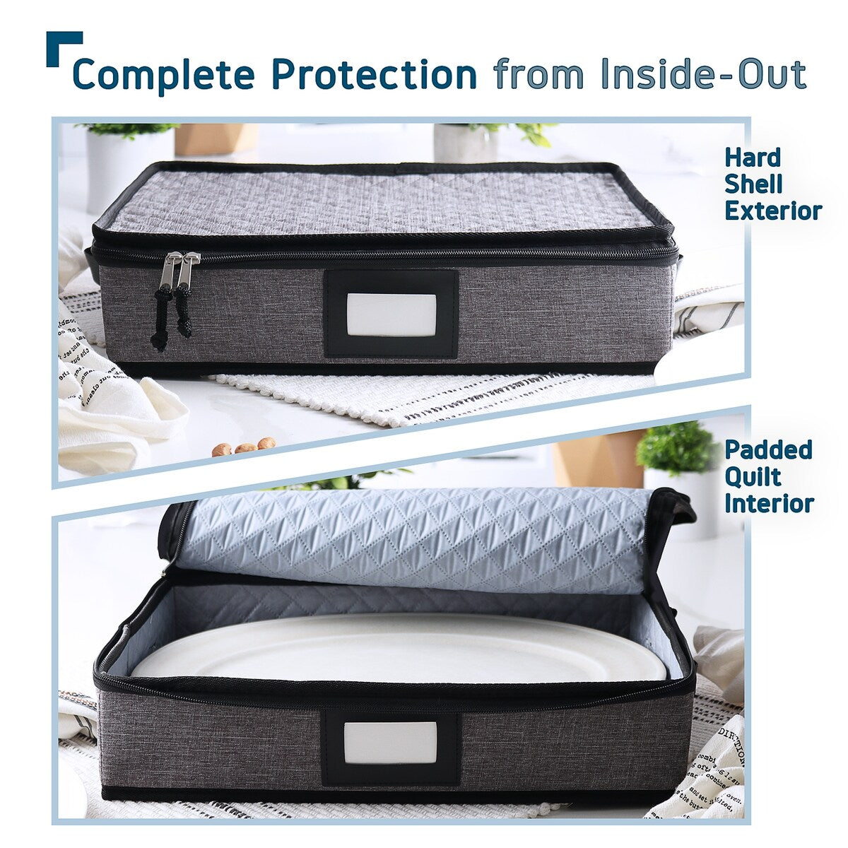 StorageBud Dinnerware Storage Containers - Stackable Holders for Plates, Cups, Flatware, Stemware, & Platter Sets