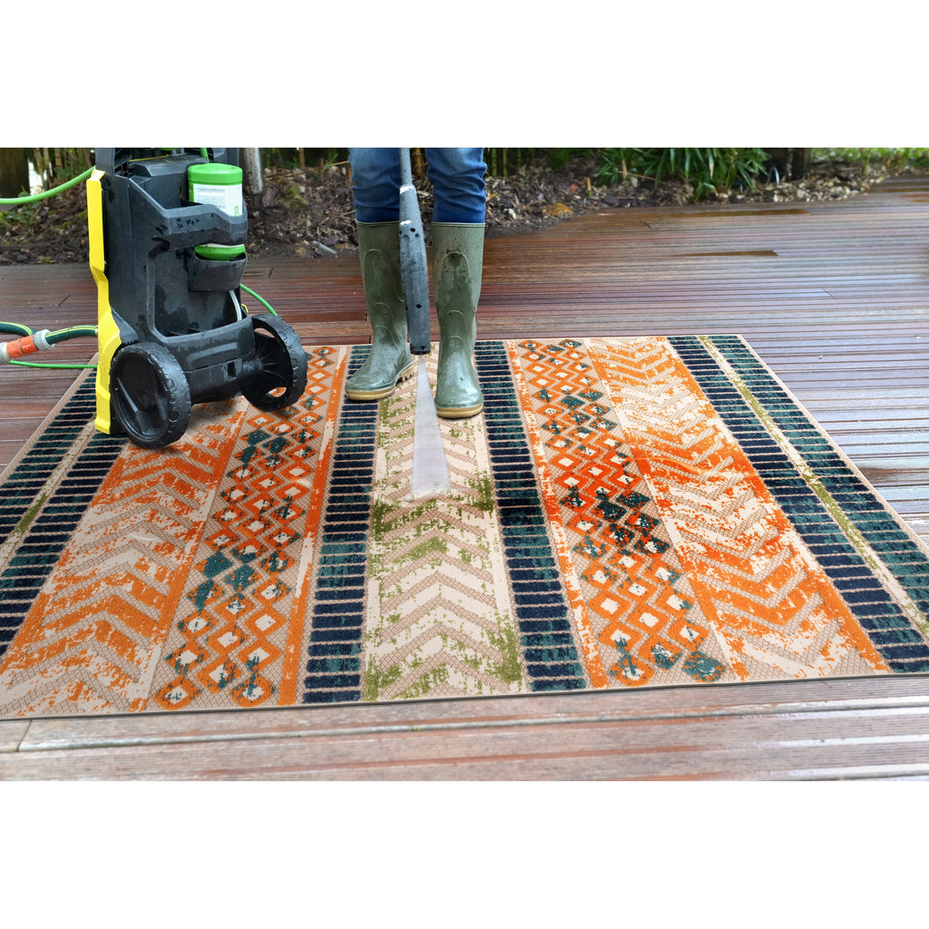 World Rug Gallery Distressed Geometric Indoor/Outdoor Area Rug