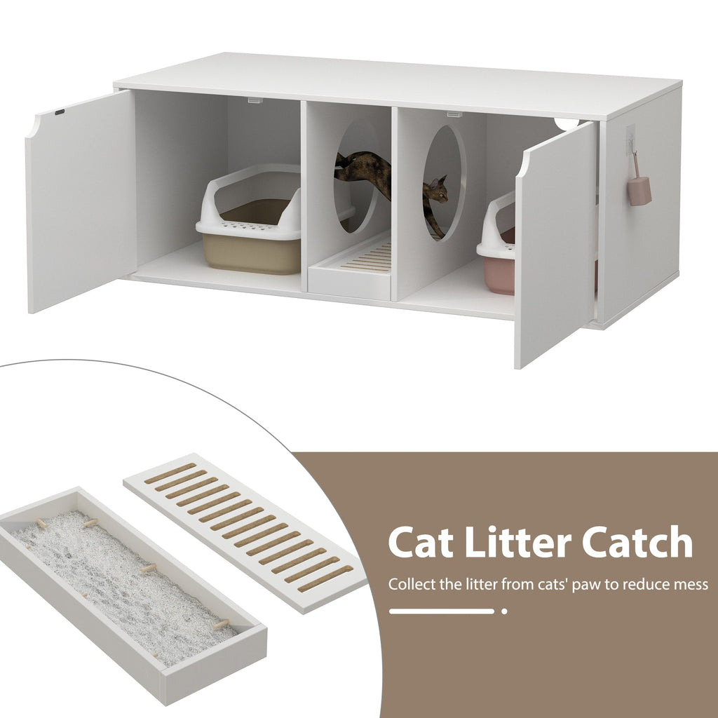 Dual-Compartment Cat Litter Box Enclosure Multi-Functional Furniture