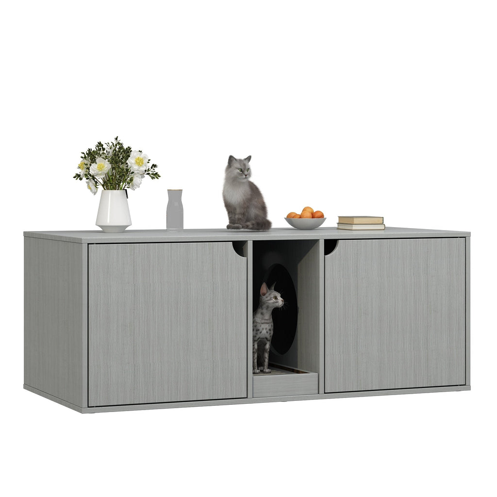 Dual-Compartment Cat Litter Box Enclosure Multi-Functional Furniture