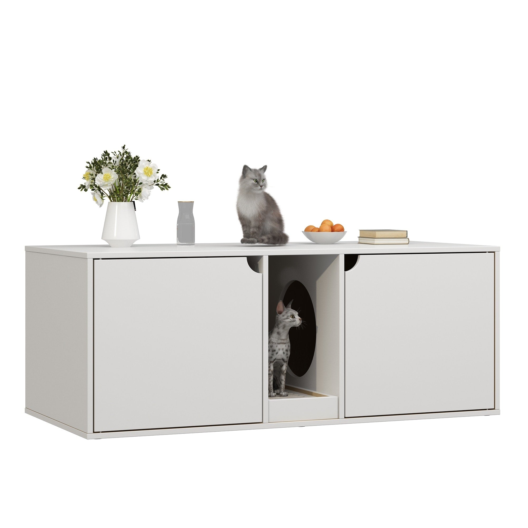 Dual-Compartment Cat Litter Box Enclosure Multi-Functional Furniture