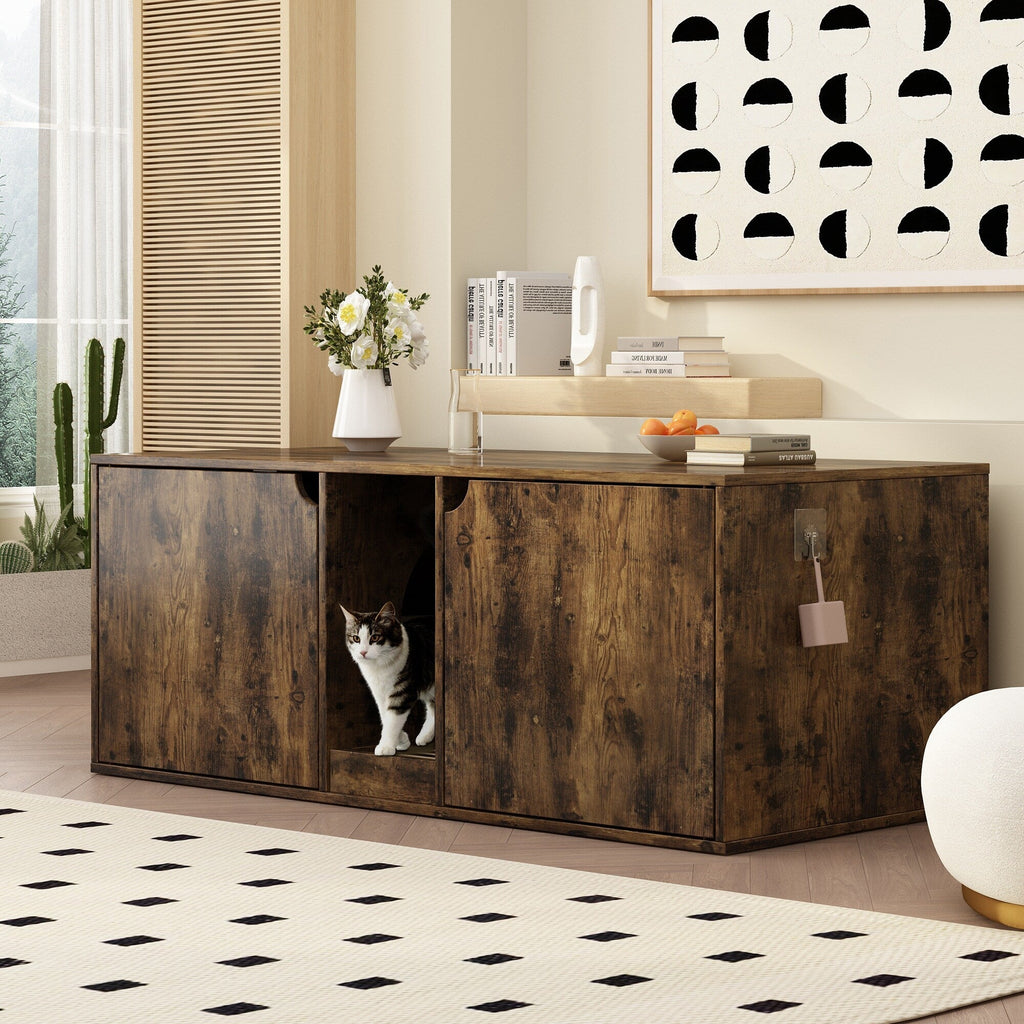 Dual-Compartment Cat Litter Box Enclosure Multi-Functional Furniture