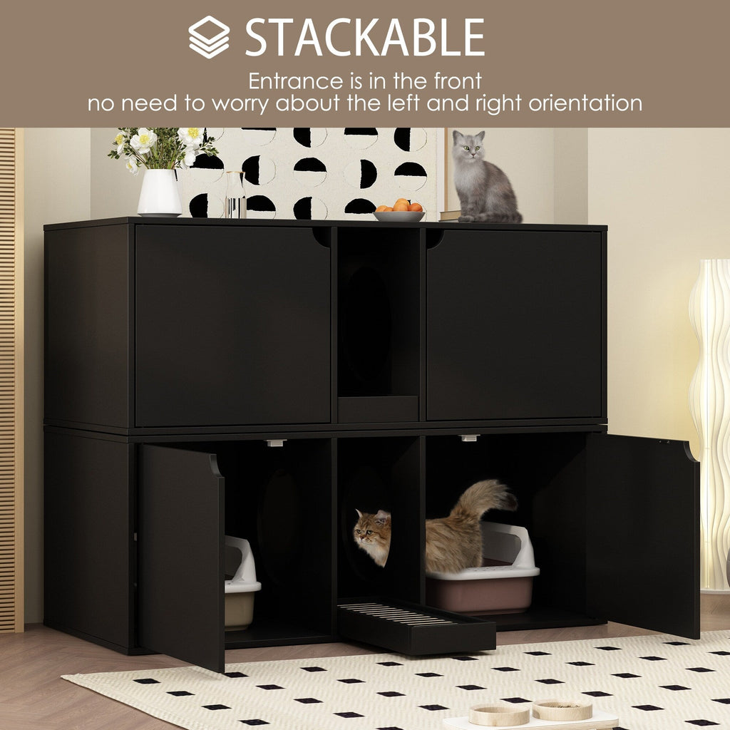 Dual-Compartment Cat Litter Box Enclosure Multi-Functional Furniture