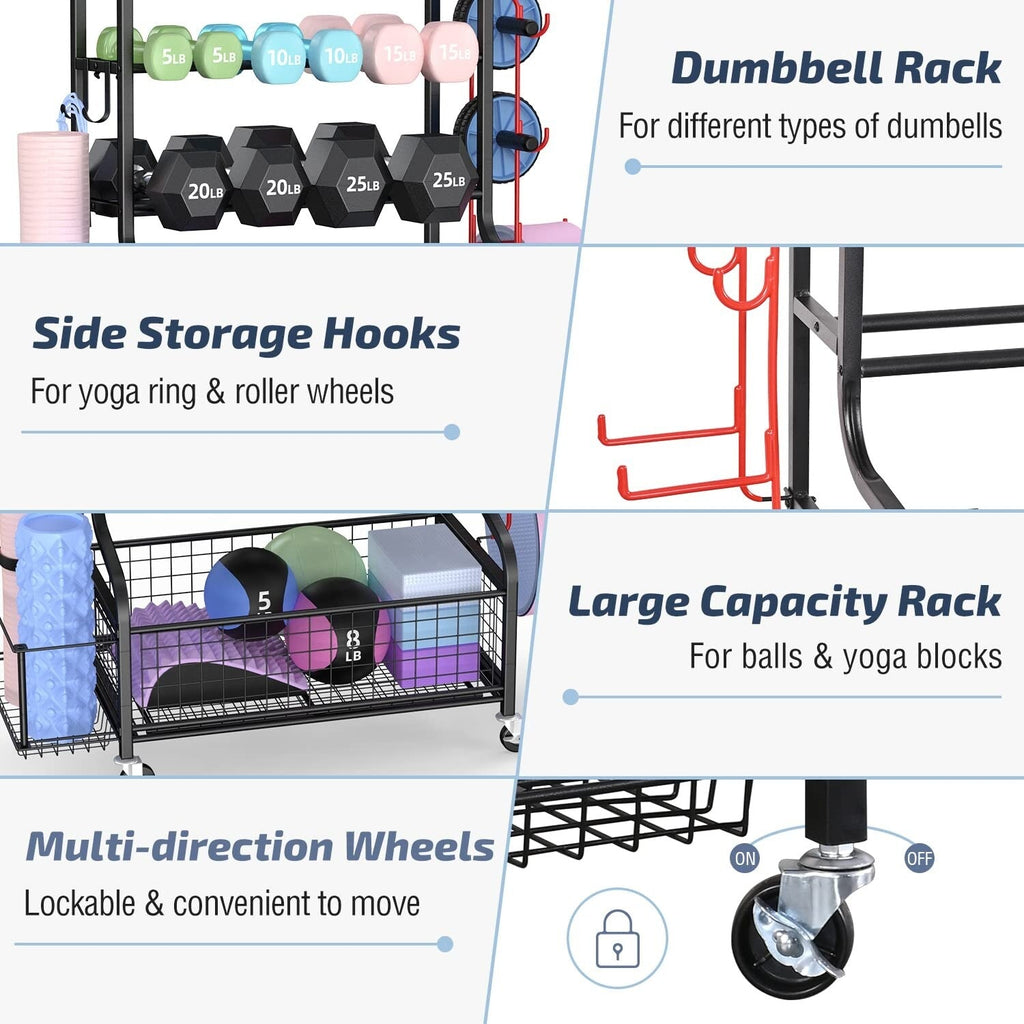 Dumbbell Rack, Weight Rack, Home Gym Storage for Yoga Mat and Balls, Equipment Organzier