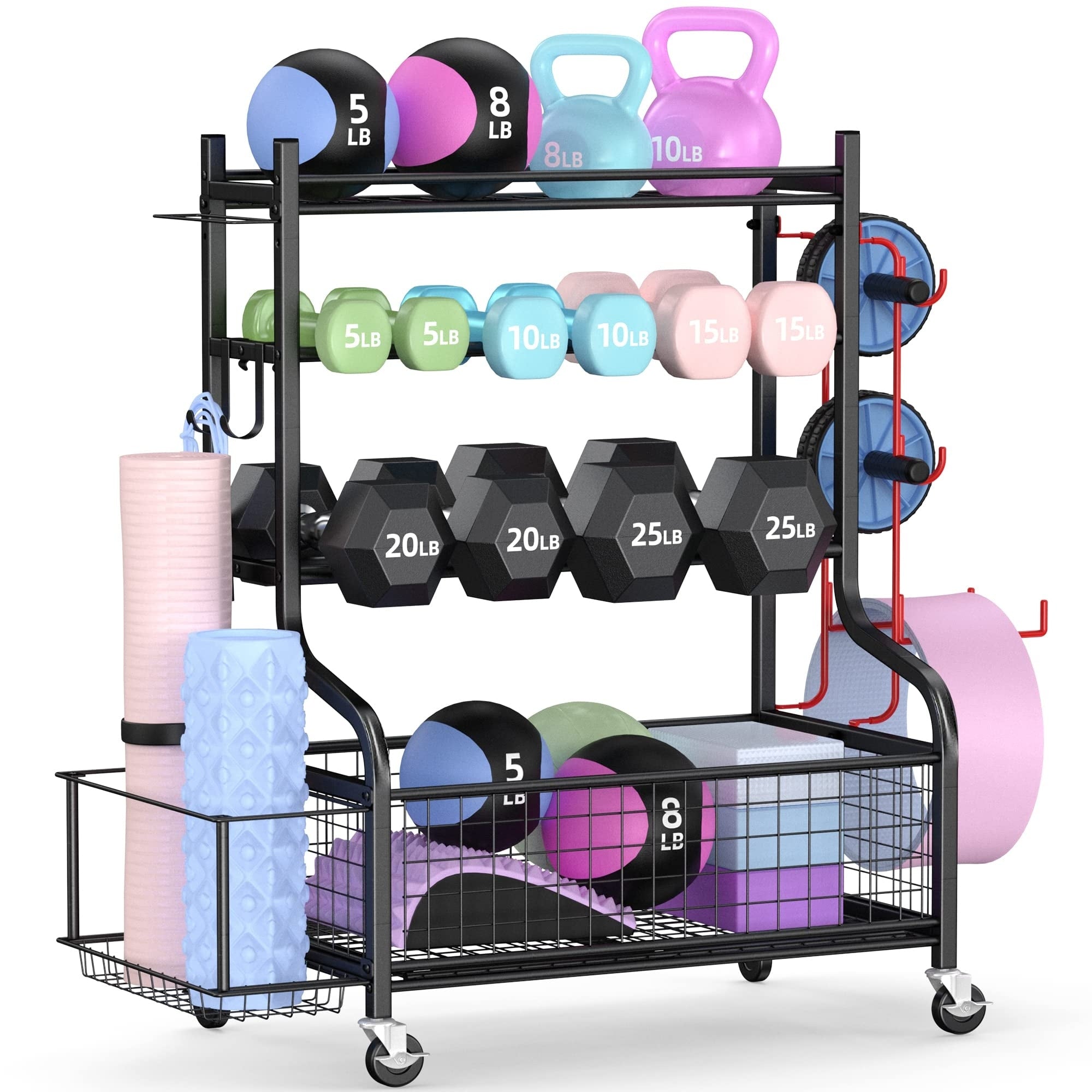 Dumbbell Rack, Weight Rack, Home Gym Storage for Yoga Mat and Balls, Equipment Organzier