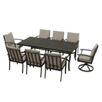 EGEIROS LIFE AluLux 9-Piece Aluminum Patio Dining Set with 2 Swivel Dining Chairs, 6 Dining Chairs and Washable Cushions