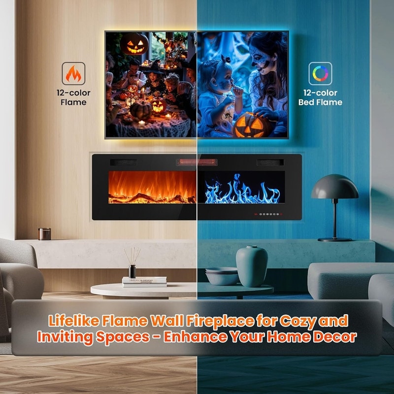 Electric Fireplace Heater Recessed Wall-mounted w/ RC (750-1500W)