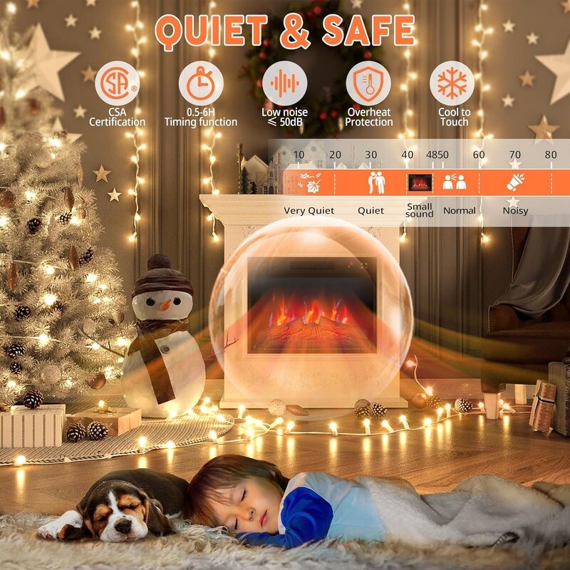Electric Fireplace Insert with Adjustable Heating, Brightness, Timer and Overheat Protection, 1400W, CSA Listed