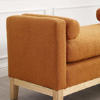 Elegant 53.5 Upholstered Ottoman Bench with Wood Legs & Bolster Pillows