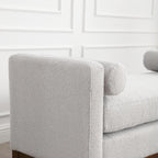 Elegant 53.5 Upholstered Ottoman Bench with Wood Legs & Bolster Pillows