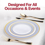 Elegant Gold Chord Rim Disposable Plastic Plate Packs - Party Supplies