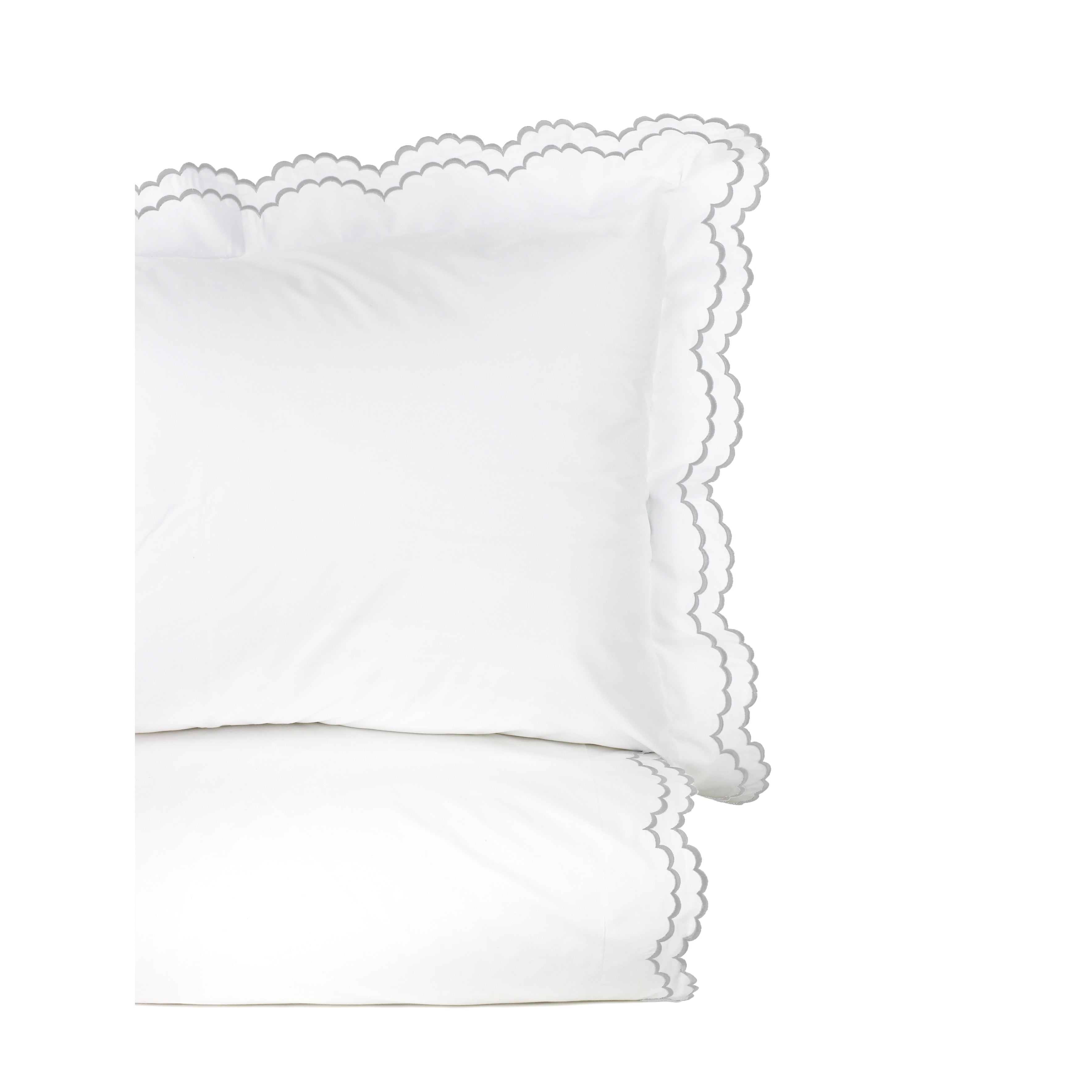 Embroidered Percale Crisp Cotton Double Scallopier Duvet Set and Sham