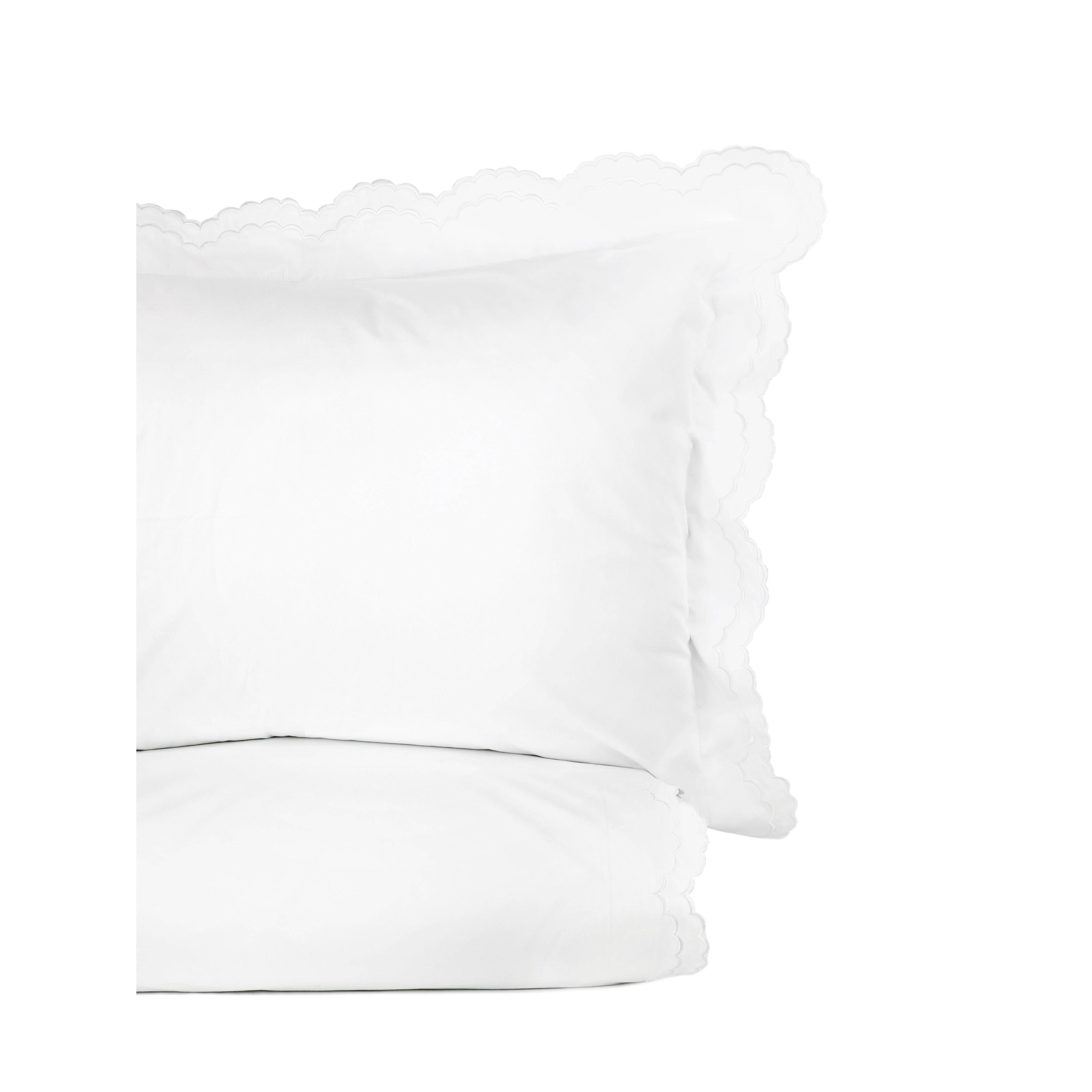 Embroidered Percale Crisp Cotton Double Scallopier Duvet Set and Sham