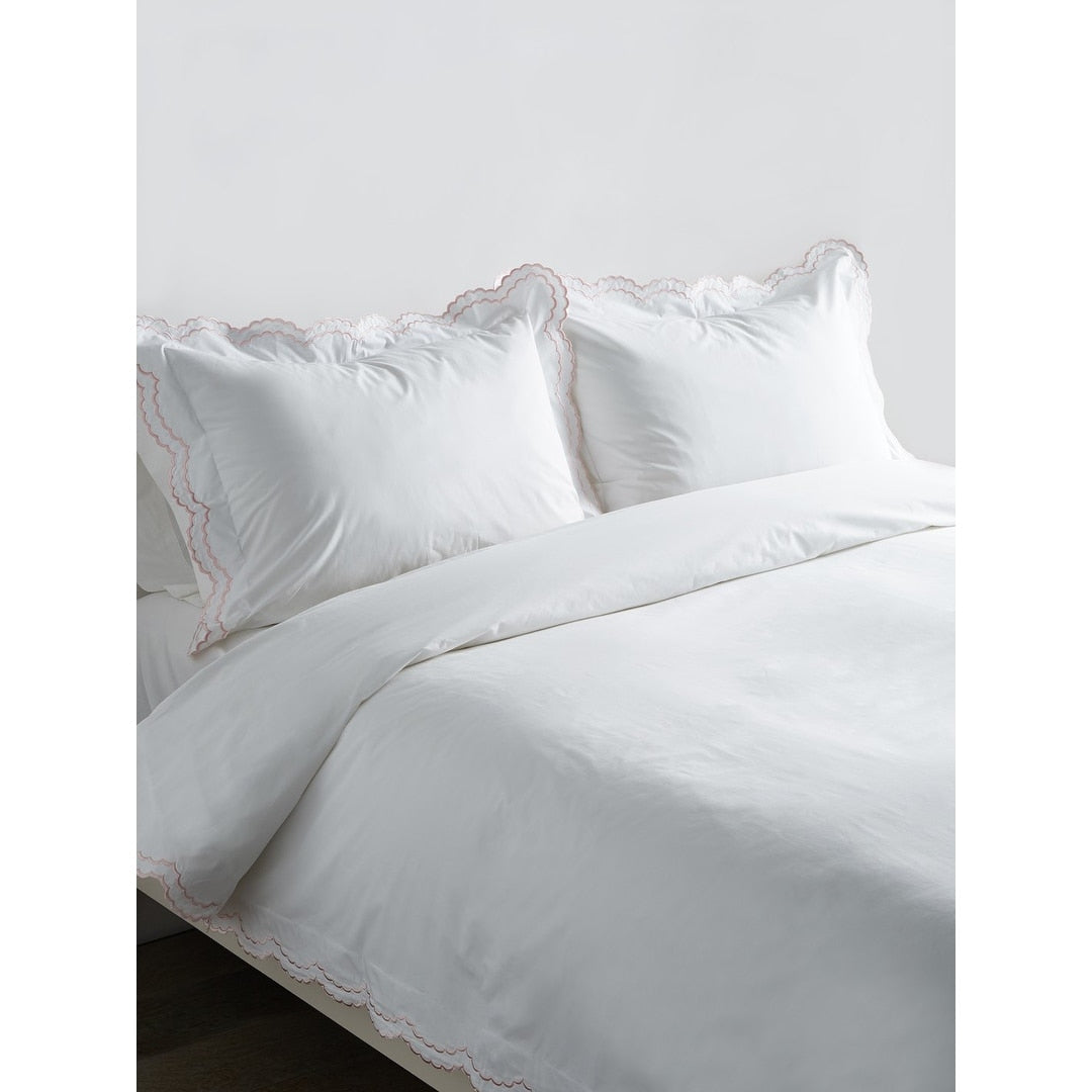 Embroidered Percale Crisp Cotton Double Scallopier Duvet Set and Sham
