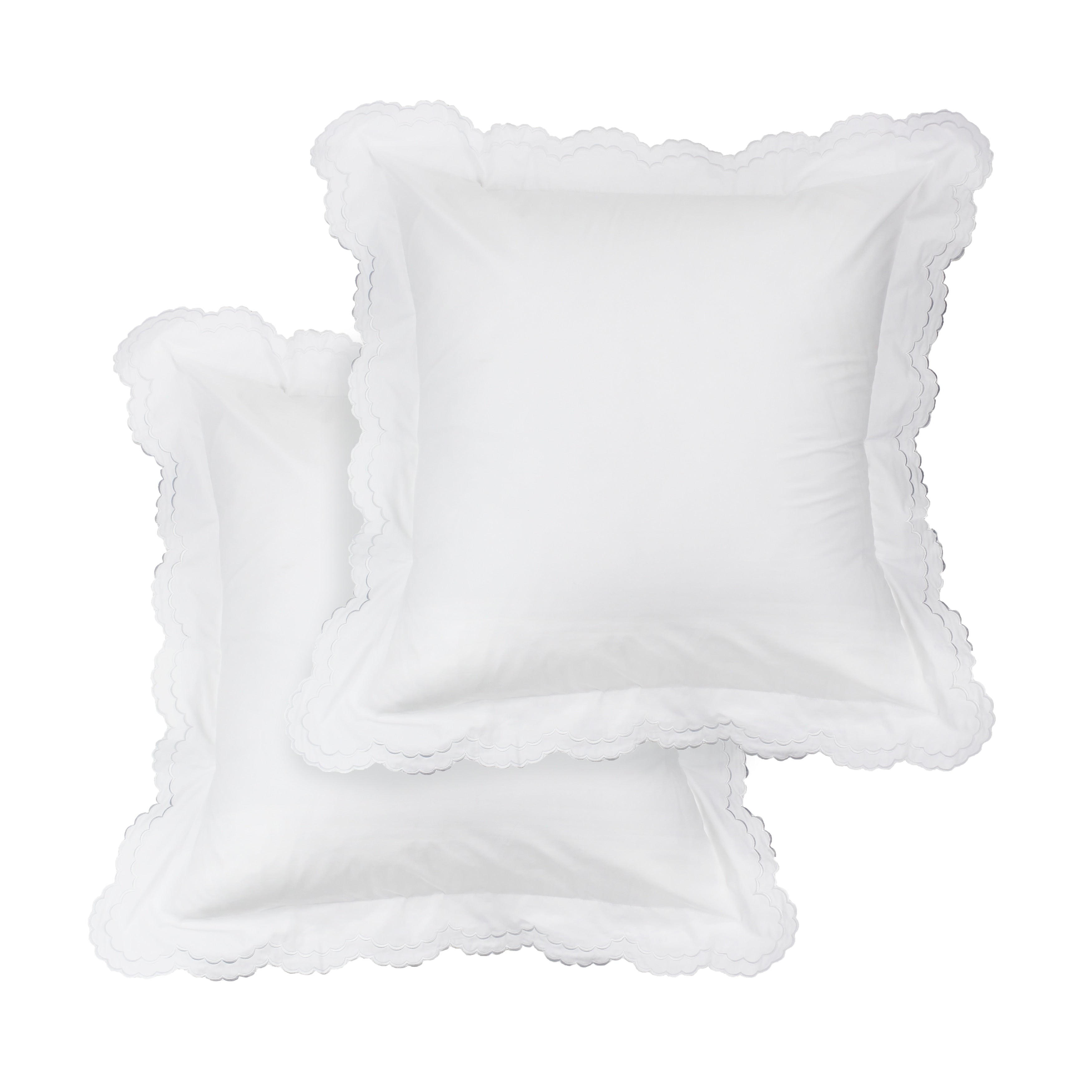 Embroidered Percale Crisp Cotton Double Scallopier Duvet Set and Sham