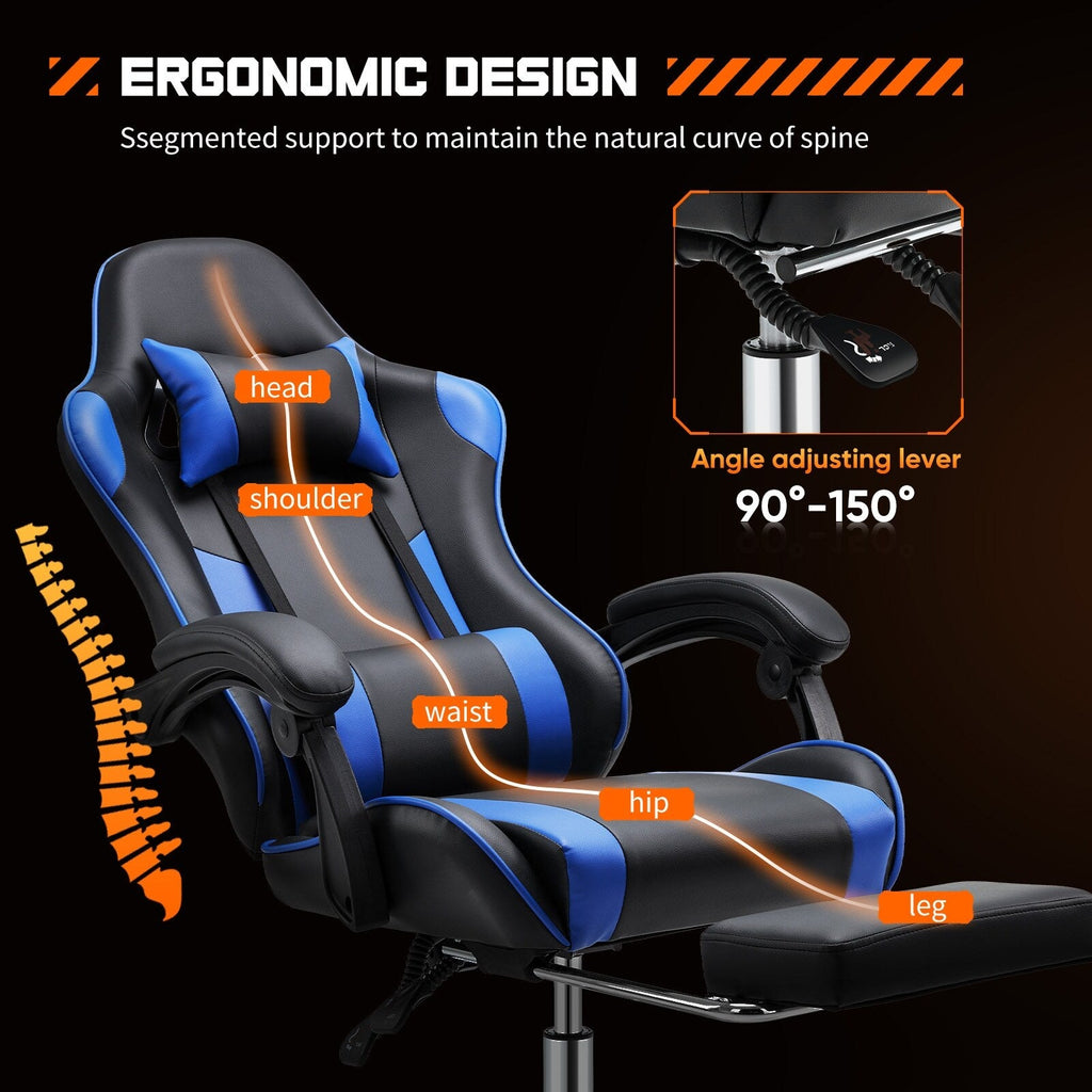Ergonomic PU Leather 360° Swivel Gaming Recliner with Footrest, Headrest, Lumbar Support, Adjustable Height