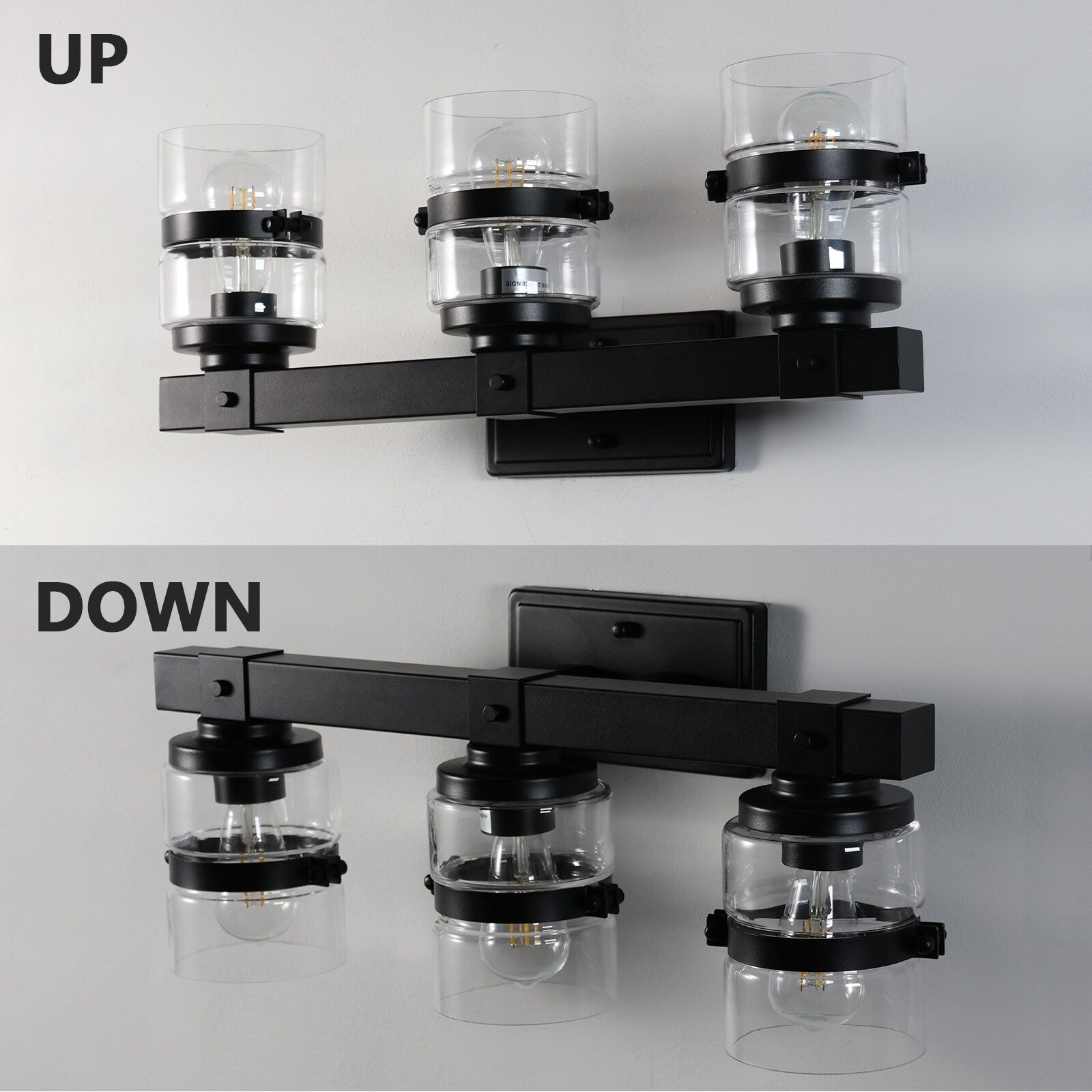 ExBrite Farmhouse 3-lights Bathroom Dimmable Iron Black Vanity Lights Wall Sconces