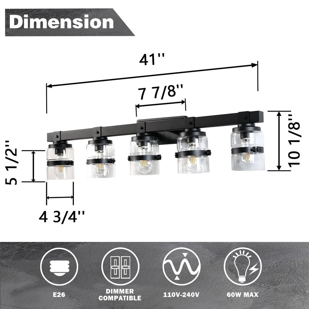 ExBrite Farmhouse 3-lights Bathroom Dimmable Iron Black Vanity Lights Wall Sconces