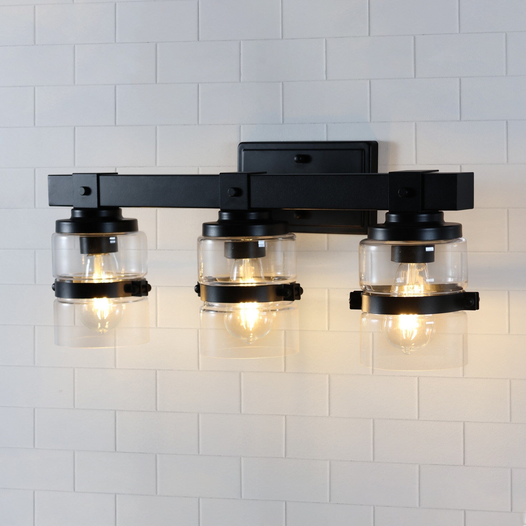 ExBrite Farmhouse 3-lights Bathroom Dimmable Iron Black Vanity Lights Wall Sconces