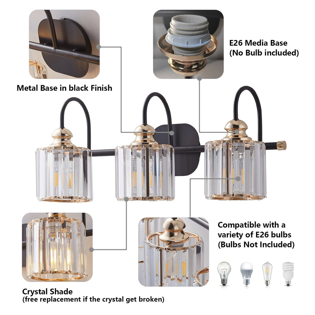 ExBrite Modern Rose Gold 1/2/3/4/5-light Bathroom Dimmable Crystal Vanity Lights Wall Sconces