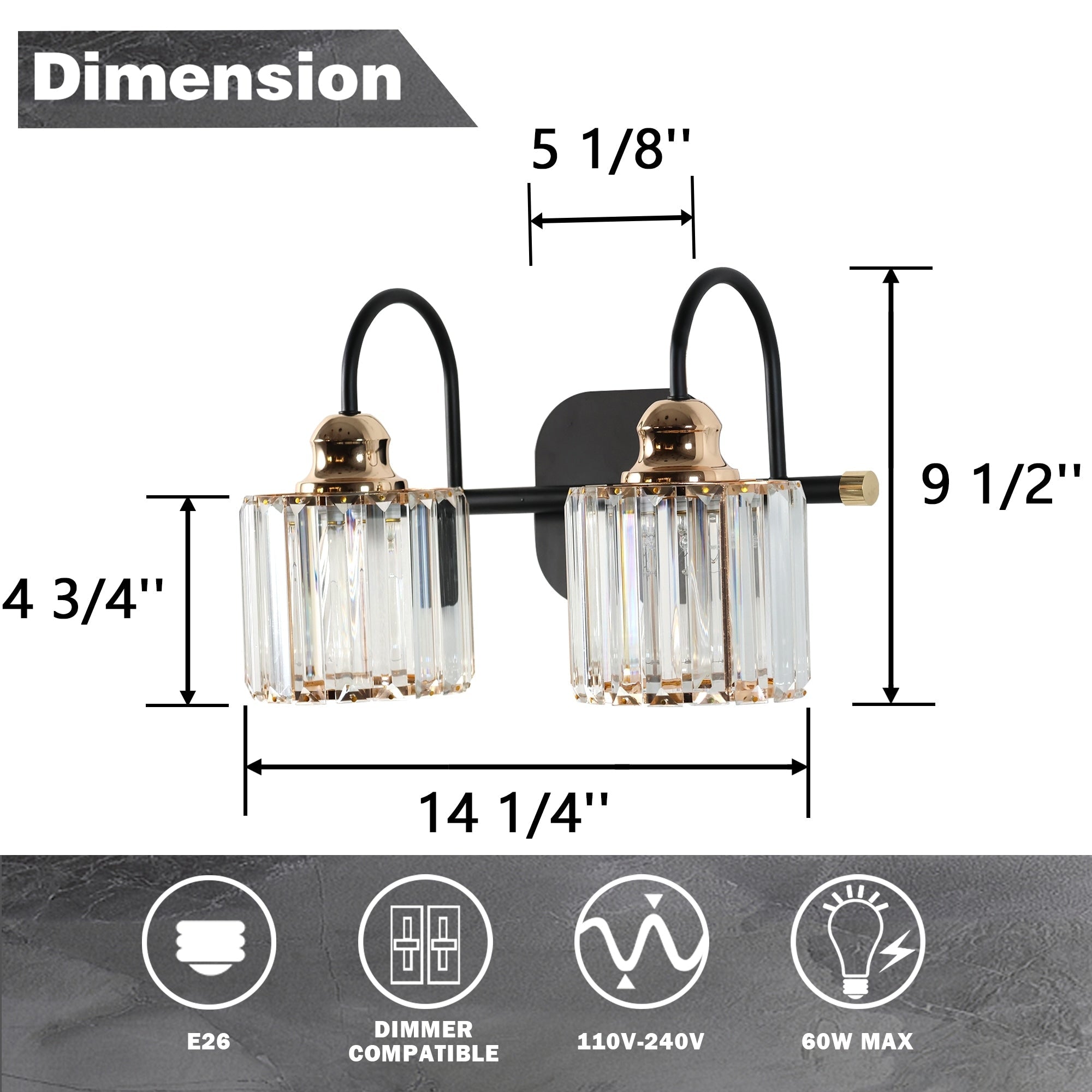 ExBrite Modern Rose Gold 1/2/3/4/5-light Bathroom Dimmable Crystal Vanity Lights Wall Sconces