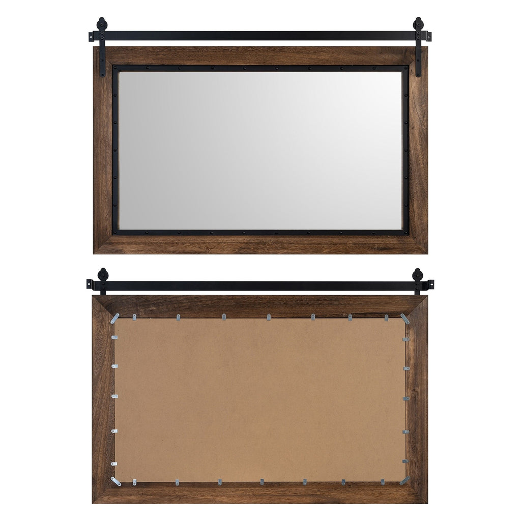 Farmhouse Barn Door Style Natural Wood Bathroom Vanity Wall Mirror