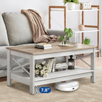 Farmhouse Coffee Table with Storage 2-Tier Center Table for Living Room