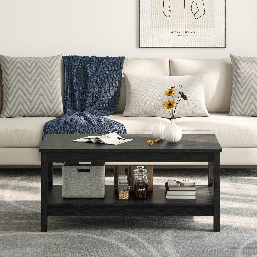 Farmhouse Coffee Table with Storage 2-Tier Center Table for Living Room