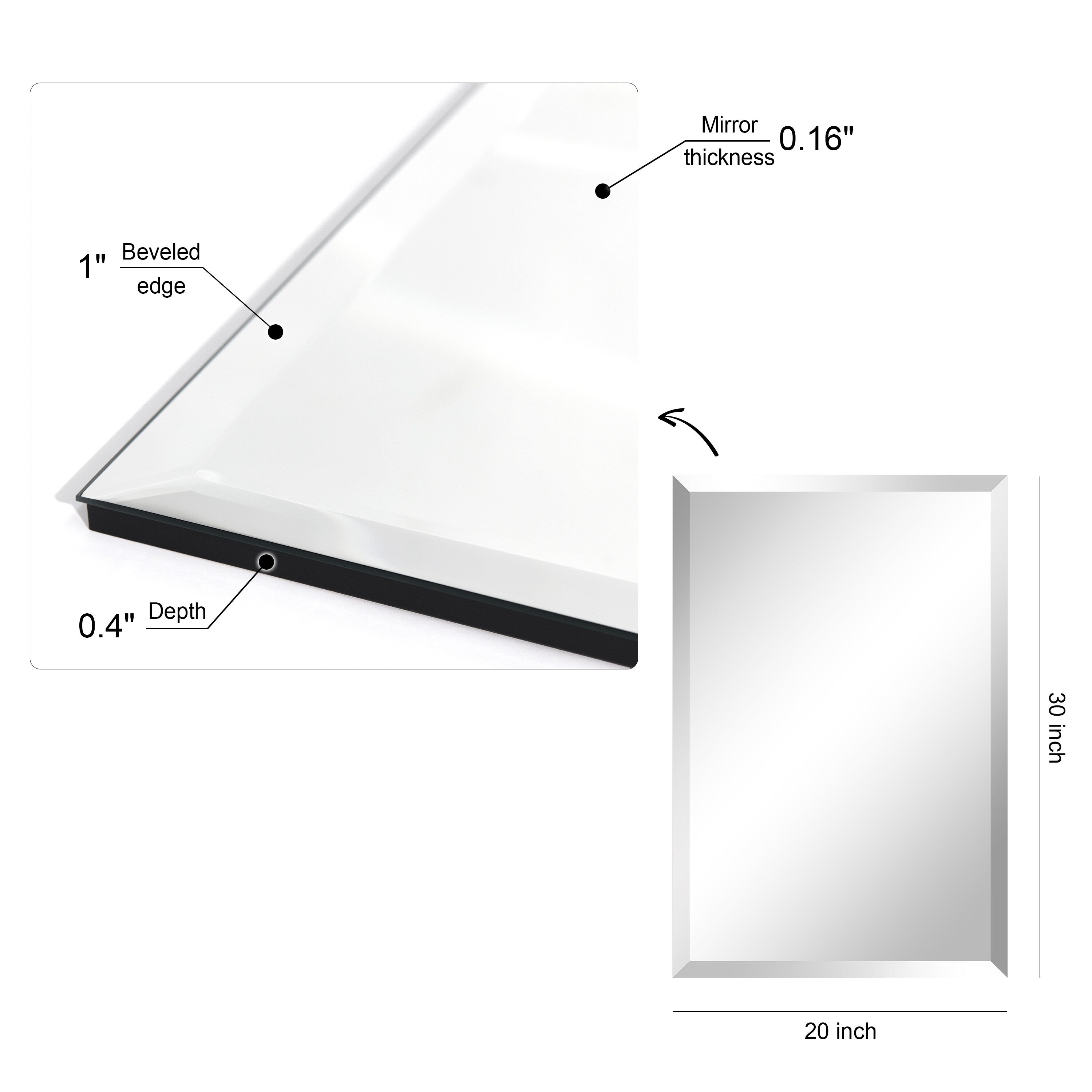 Frameless Beveled Prism Wall Mirror-Square/Rectangluar - Clear