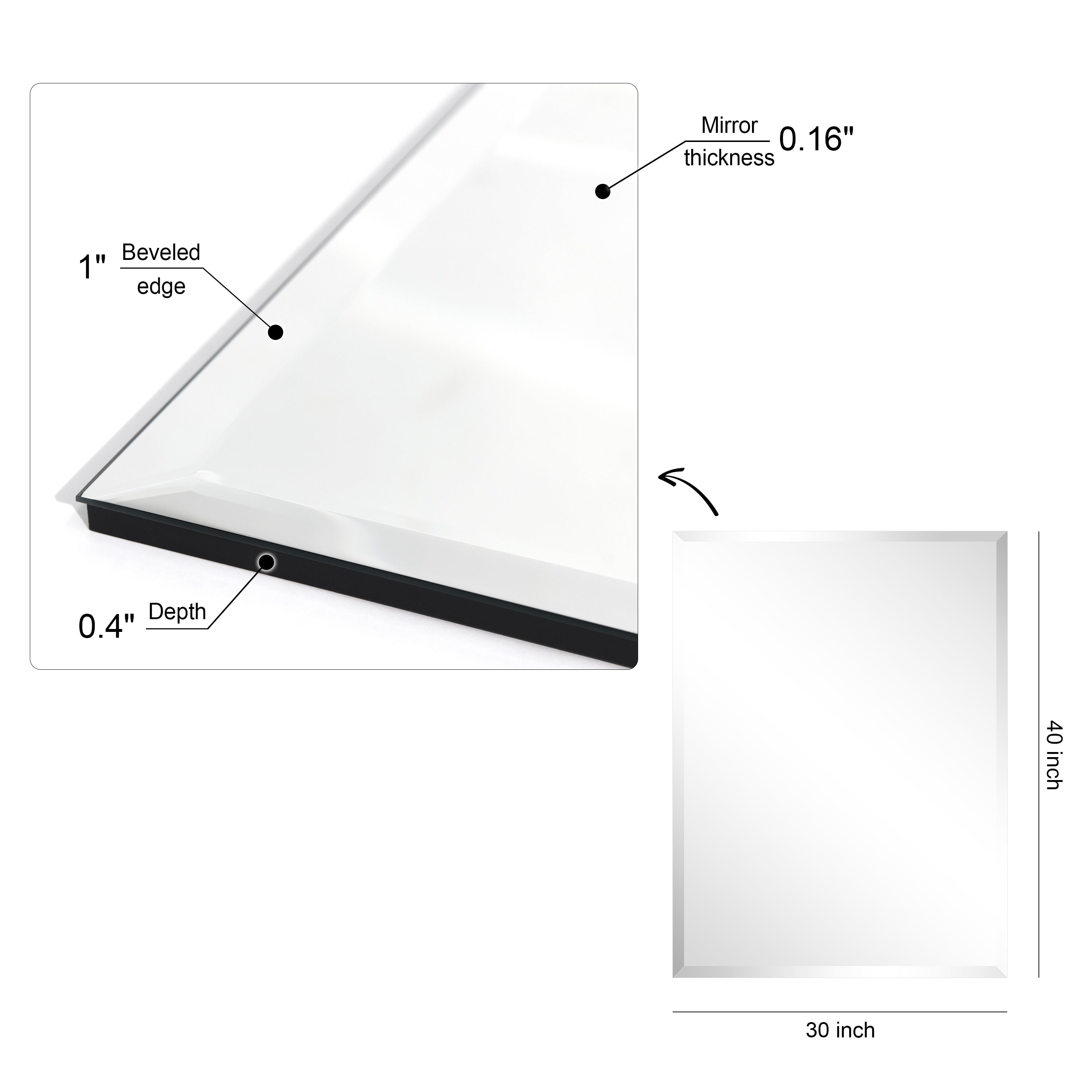 Frameless Beveled Prism Wall Mirror-Square/Rectangluar - Clear