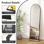 Full Length Arched Mirror with Shatter-Proof Glass & with Stand Aluminum Alloy Frame for Bedroom Cloakroom, Floor Standing