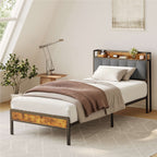 Twin / Full / Queen / King Size Metal Platform Bed Frame with Upholstered Storage Headboard