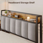 Twin / Full / Queen / King Size Metal Platform Bed Frame with Upholstered Storage Headboard