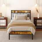 Twin / Full / Queen / King Size Metal Platform Bed Frame with Upholstered Storage Headboard
