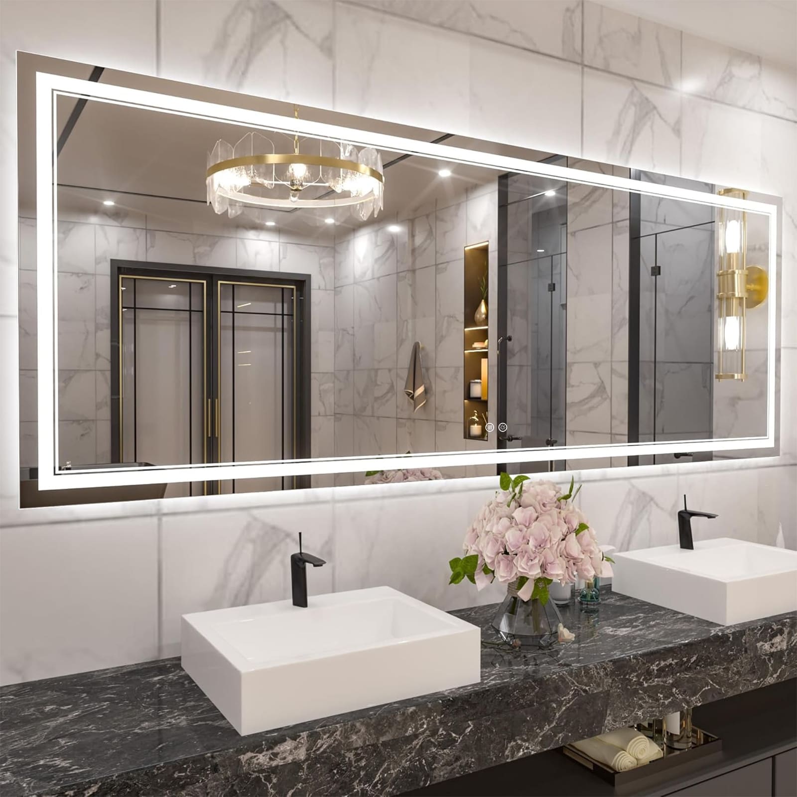 Full Size Front & Back LED Lighted Anti-fog Tempered Glass Wall Bathroom Vanity Mirror