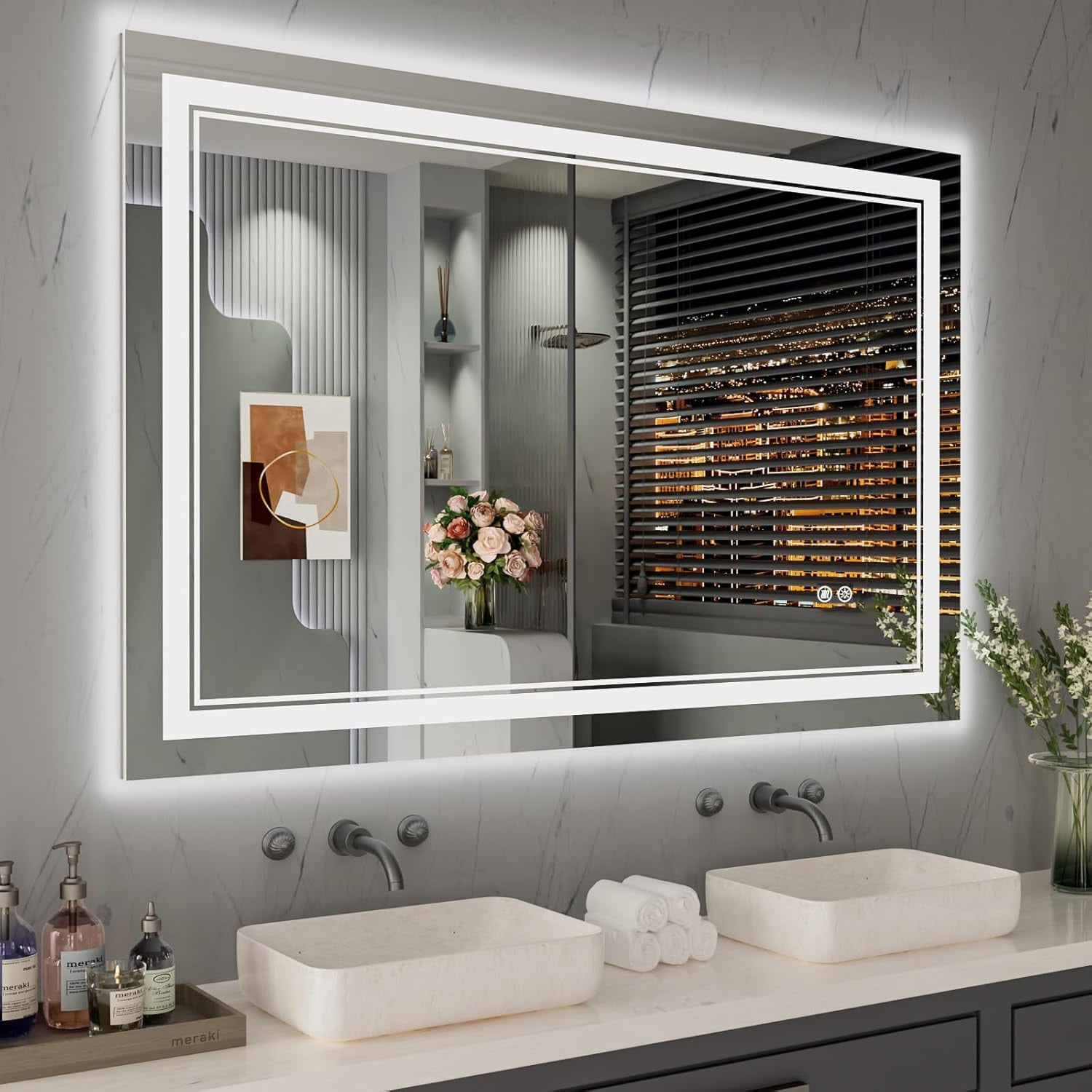Full Size Front & Back LED Lighted Anti-fog Tempered Glass Wall Bathroom Vanity Mirror