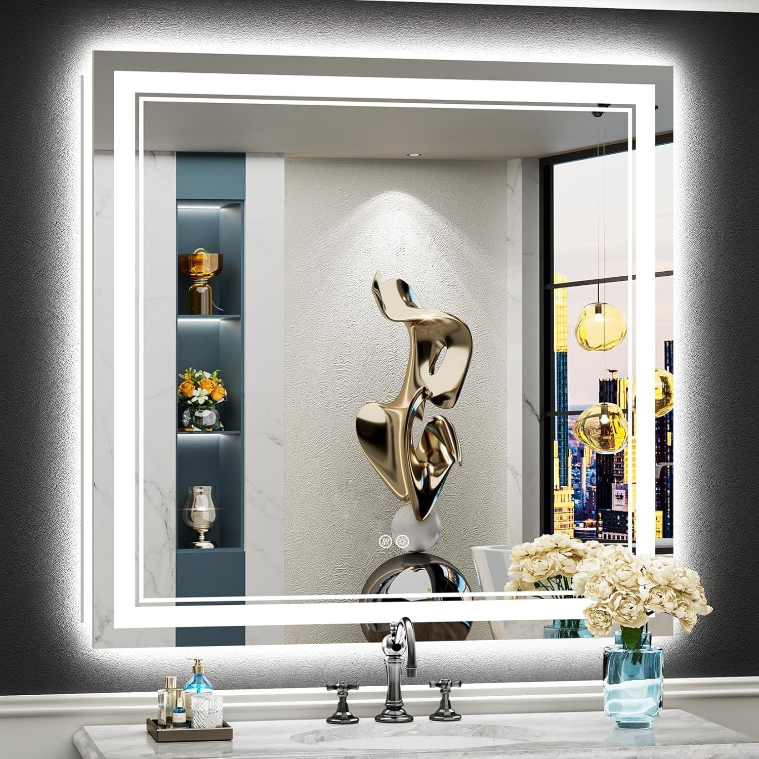 Full Size Front & Back LED Lighted Anti-fog Tempered Glass Wall Bathroom Vanity Mirror