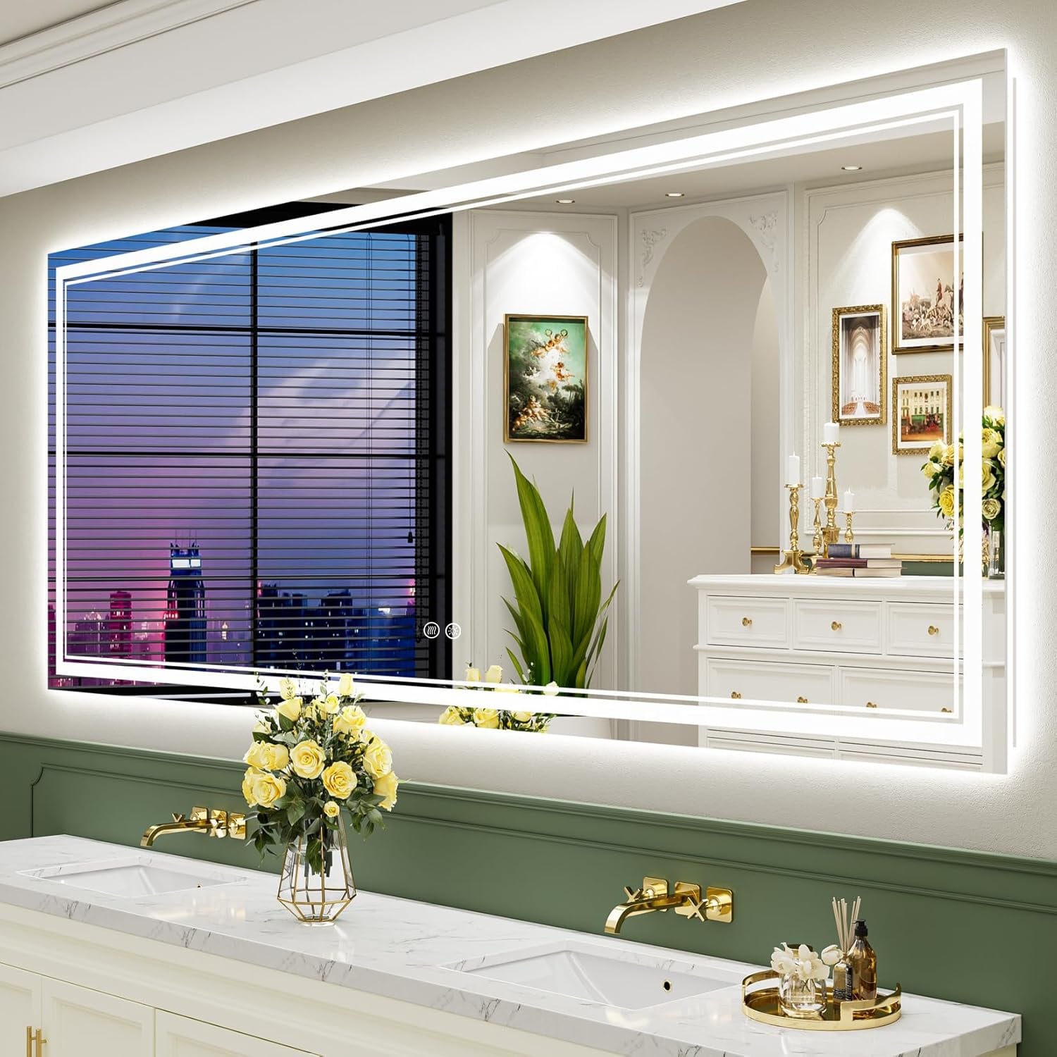 Full Size Front & Back LED Lighted Anti-fog Tempered Glass Wall Bathroom Vanity Mirror