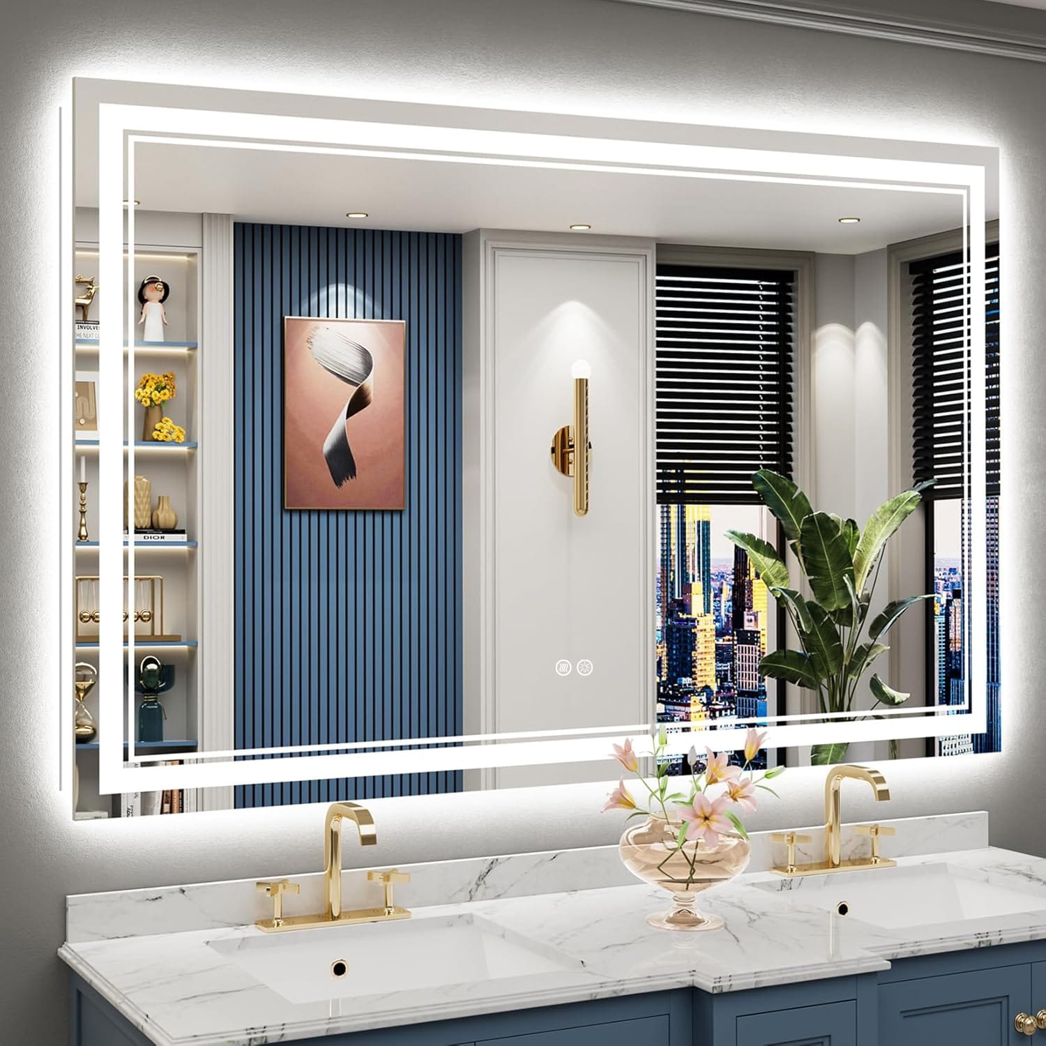 Full Size Front & Back LED Lighted Anti-fog Tempered Glass Wall Bathroom Vanity Mirror