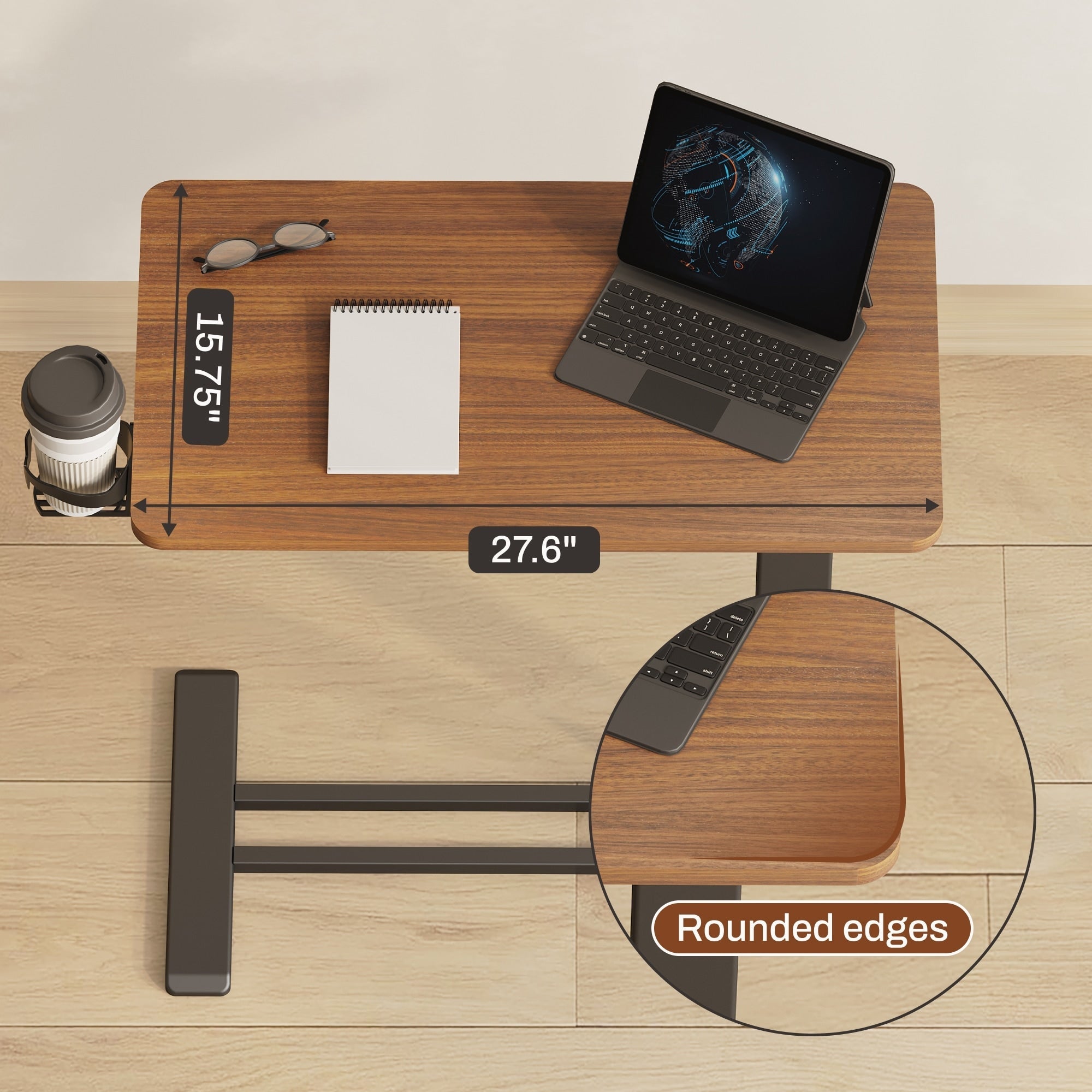 FunniHomi 28/32 Movable Overbed Table Height Adjustable Computer Desk with Wheels, White/Black Laptop Table for Bed and Sofa