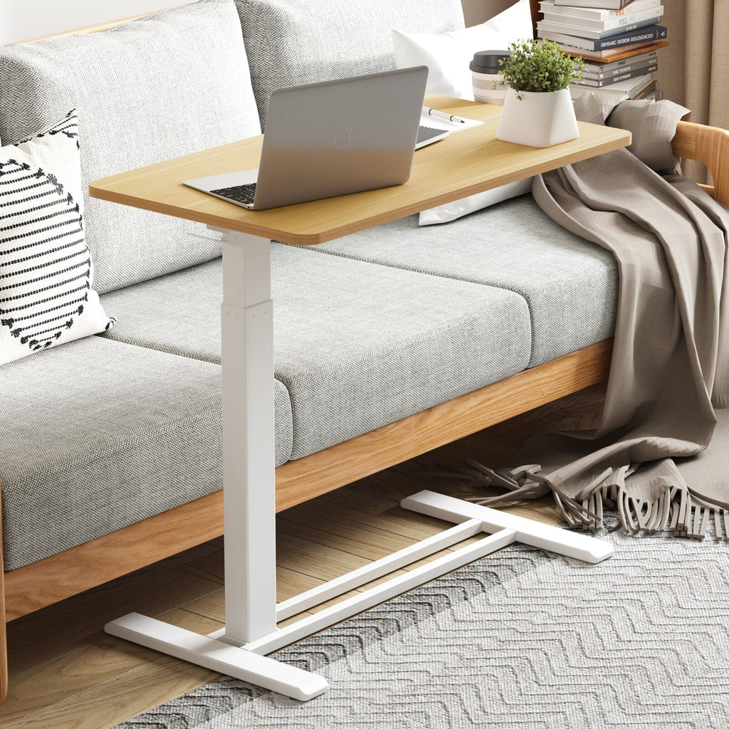 FunniHomi 28/32 Movable Overbed Table Height Adjustable Computer Desk with Wheels, White/Black Laptop Table for Bed and Sofa