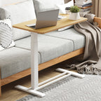 FunniHomi 28/32 Movable Overbed Table Height Adjustable Computer Desk with Wheels, White/Black Laptop Table for Bed and Sofa