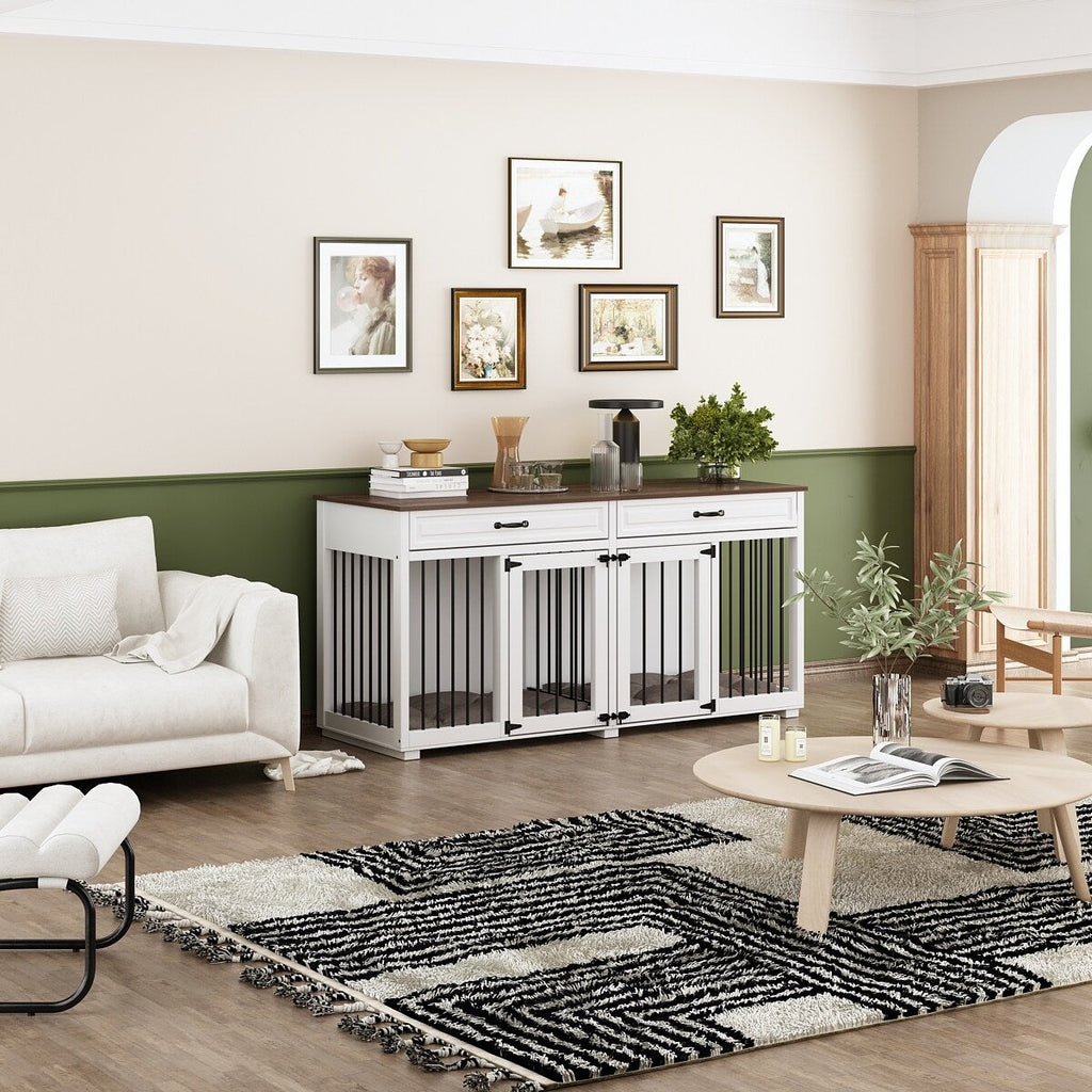Furniture Style Dog Crate, 64.5 Inch Wooden Large Dog Kennel