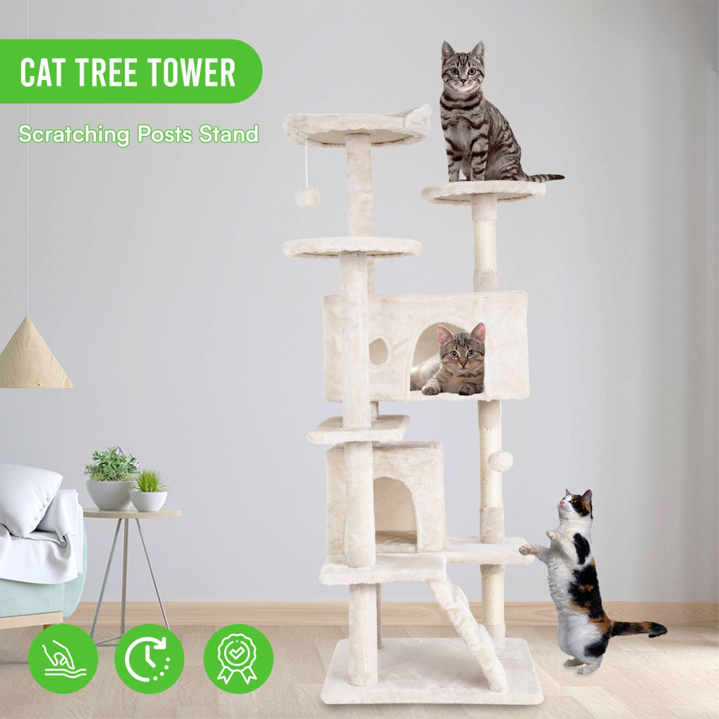 Furniture of America Cat Tree Multi-Level Cat Tower with Ladder, Platforms and Condos