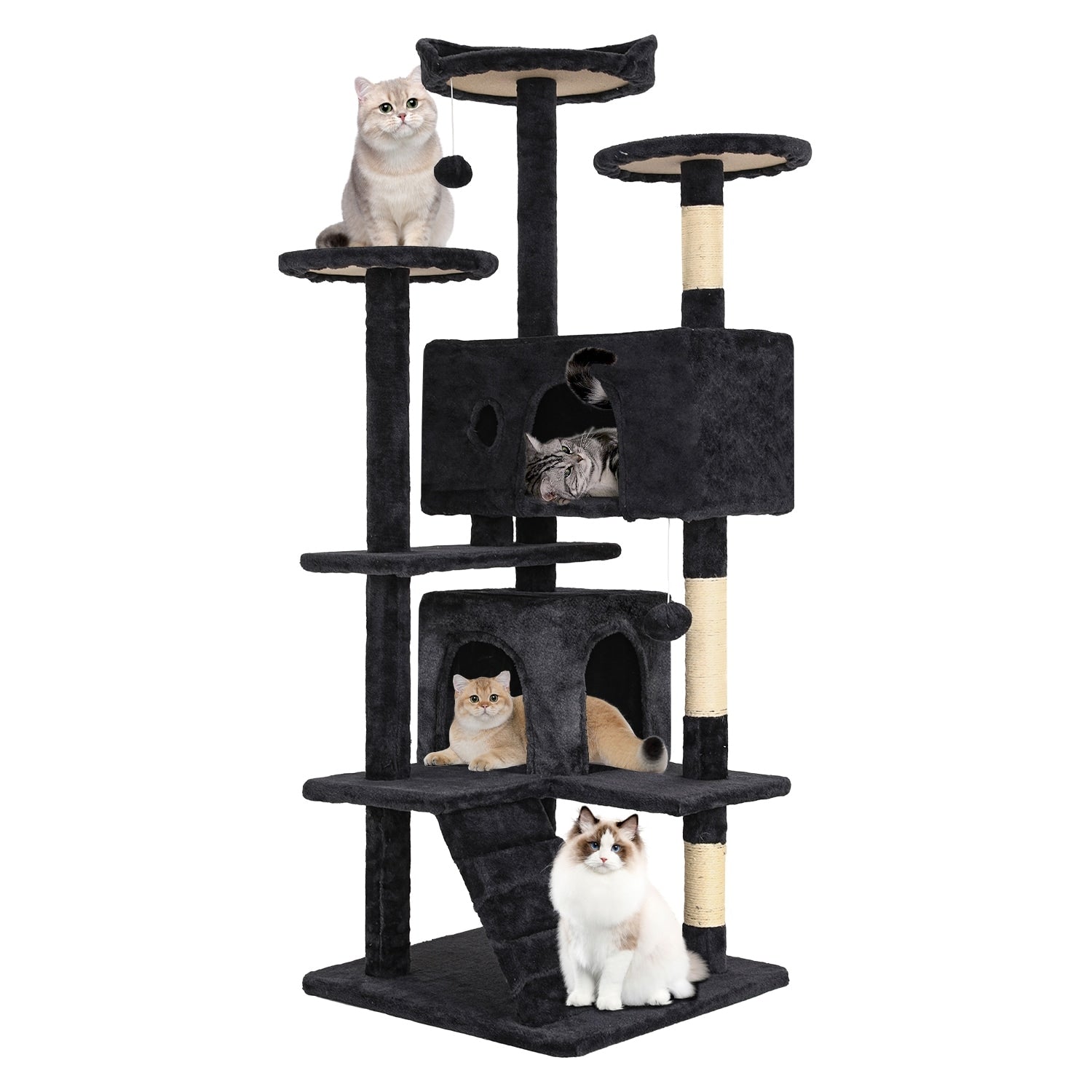 Furniture of America Cat Tree Multi-Level Cat Tower with Ladder, Platforms and Condos